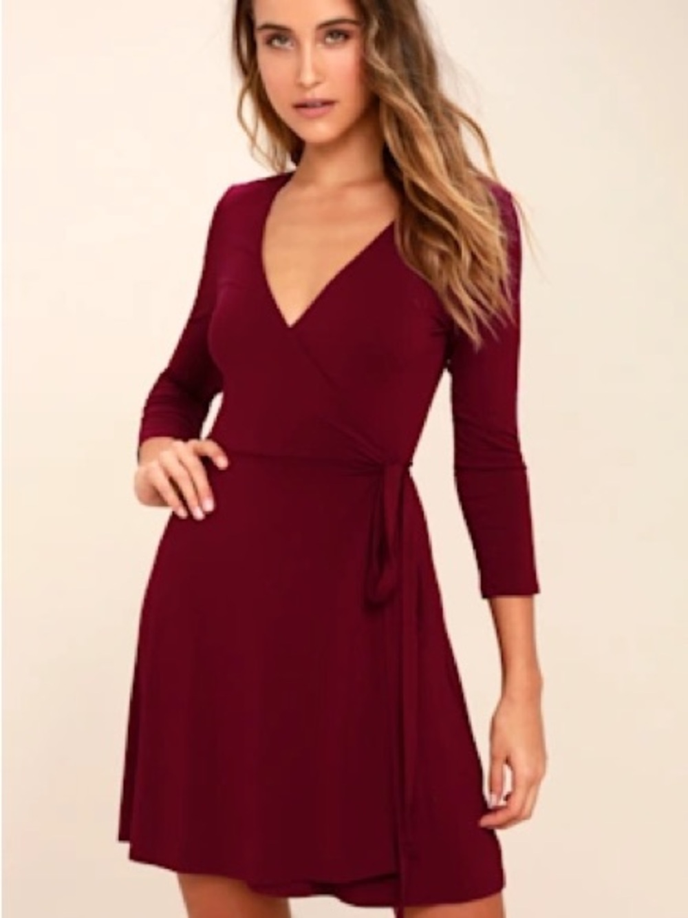 Hard Tail Burgundy Wrap-Style Long Sleeve Dress